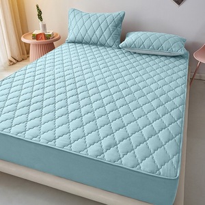 水洗棉防水床罩纯色床上用品绗缝合身平板蓝色床单家纺床单套装 - Product Image 4