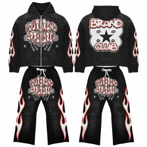 Survêtements à glissière de votre marque pour hommes Logo de broderie Poche cargo Ensembles de pantalons de survêtement et sweat à capuche évasés Survêtement Sialkot Pakistan - Product Image 1