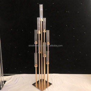 Elegante candelabro de rama dorada <span class=keywords><strong>con</strong></span> pantalla acrílica para Decoración de mesa de boda y centro de mesa de sala de estar - Product Image 3