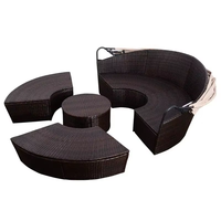 Canapé-lit rond en rotin moderne avec pare-soleil réglable - Ensemble de salon de jardin pliable
