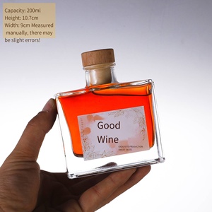 Bouteille de vin en verre transparente carrée plate de 100 ml et 200 ml avec bouchon en bois, bouteille hermétique pour spiritueux, vin de fruits, vin blanc - Product Image 5
