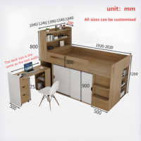Lit superposé en bois robuste avec bureau et armoire intégrés pour hôtel, auberge, chambre d'étudiant, petit espace de rangement