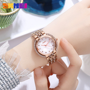 Skmei Women's Quartz Watch Rose Gold Stainless Steel Bracelet Diamond Accent Analog Display 8.3mm Thin Case 30M Waterproof - Product Image 1