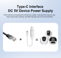 Adaptateur Répartiteur PoE 48V 5V 2.4A USB Type-C Convertisseur Ethernet Actif Protection Étanche IP66 en Plastique pour Moniteur/Tablette/Smart