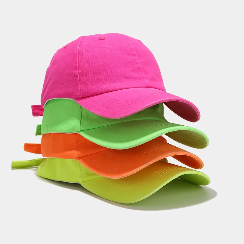 Unisex Fluorescent Neon Color Baseball Cap Fashion Streetwear Hip Hop Snapback Washed Cotton Baseball Hat For Men and Women