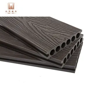 Low Maintain Waterproof 3D Embossing Woodgrain Round Hole Exterior Wpc Decking Outdoor Floor