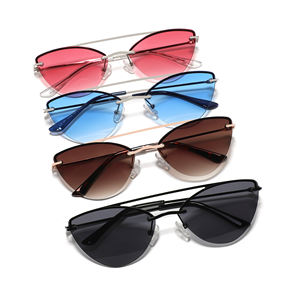 Mode femmes lunettes de soleil nouveau à la mode dégradé marron dégradé nuances dames ovale classique métal sans monture lunettes de soleil or café - Product Image 2