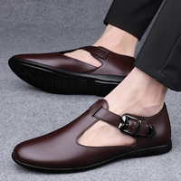 Mocassins en cuir de vachette pour homme, chaussures confortables, demi-cuir de bureau, chaussures de conduite marron noir
