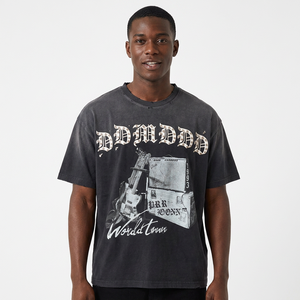Camisetas al por mayor personalizadas para hombre, negras, vintage, estampadas, de manga corta, cuello redondo, corte regular, diseño gráfico, para exteriores, unisex, lavables. - Product Image 1