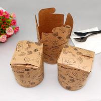 Boîte alimentaire ronde en papier kraft imprimé, jetable, pour pâtes et nouilles à emporter, pour l'emballage alimentaire des restaurants