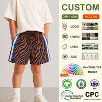 Shorts amples en sergé de coton pour garçons, personnalisables avec impression intégrale, à enfiler, taille élastique, rayures latérales, pour l'été et les vacances