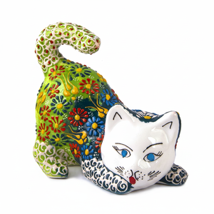 Chat coudé turc en céramique, décoration faite à la main, 8 pièces - Product Image 2