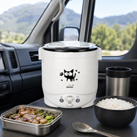 Penanak Nasi Listrik Portabel Outdoor 110V/220V 1.0L, Timer Digital & Fitur Penghangat, untuk Mobil Truk untuk Berkemah