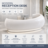 Comptoir de réception moderne incurvé blanc avec éclairage LED, idéal pour les spas, salons, hôpitaux, bureaux, comptoir d'accueil de forme ronde