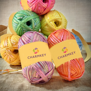 Bán Buôn 200G Mỗi Cuộn 100% <span class=keywords><strong>Polyester</strong></span> Kim Loại Vải Dải Tay Đan Chunky Sợi Cho T-Shirts May & Thêu Crochet - Product Image 2