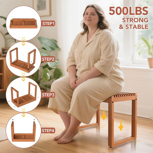 Tabouret de salle de bain en teck, bois massif, 60x29x43cm, banc de douche antidérapant, siège de drainage pour baignoire et spa - Product Image 2