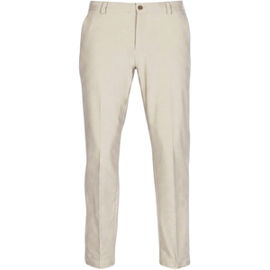 Men's Beige Cotton <b>Canvas</b> Straight Fit Trousers Mid Waist Button Fly Smart Casual Autumn Breathable Anti-Wrinkle Knitted Fabric - Product Image 1