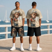 T-shirt décontracté d'été pour homme grande taille, 100% coton, imprimé numérique écologique, tissu tricoté 380g, respirant, col rond uni