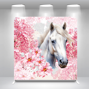<span class=keywords><strong>Fondo</strong></span> Fotográfico de Caballos Blancos Majestuosos de 8x8 pies, Marco de Aluminio Resistente de 32 mm, Personalizable, Doble Cara, para Cabina de Fotos - Product Image 2