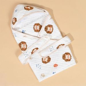 100% Cotton Woven Cartoon Super Soft Baby Hooded <b>Blanket</b> Breathable Quick Dry Muslin Wearable Kids - Product Image 2