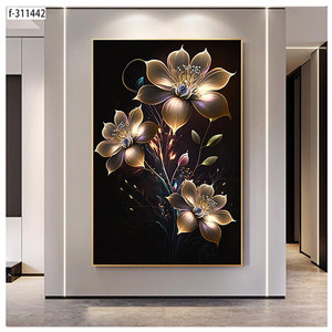 Tableaux muraux en porcelaine cristalline encadrés, série Fleurs Dorées, style floral nordique, pour fond de canapé, vente en gros usine - Product Image 5
