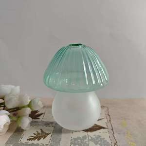 <span class=keywords><strong>Vase</strong></span> en verre en forme de champignon Art Déco soufflé à la main - <span class=keywords><strong>Turquoise</strong></span> côtelé et blanc givré, <span class=keywords><strong>vase</strong></span> moderne pour fleurs hydroponiques de bureau - Product Image 2