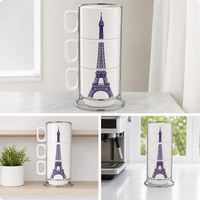 Ensemble de tasses en céramique empilables avec logo personnalisé - Résistant au lave-vaisselle et au micro-ondes - Vaisselle réutilisable pour café et thé - Personnalisable