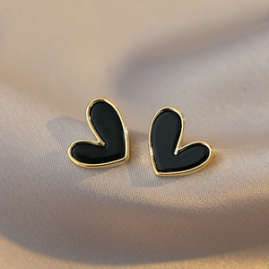 Aretes de Botón Minimalistas de Corazón LOVE en Blanco y Negro para Mujer, Pendientes de Cristal con Estrás Elegantes y de Moda, Joyería para Novia en Boda - Product Image 1