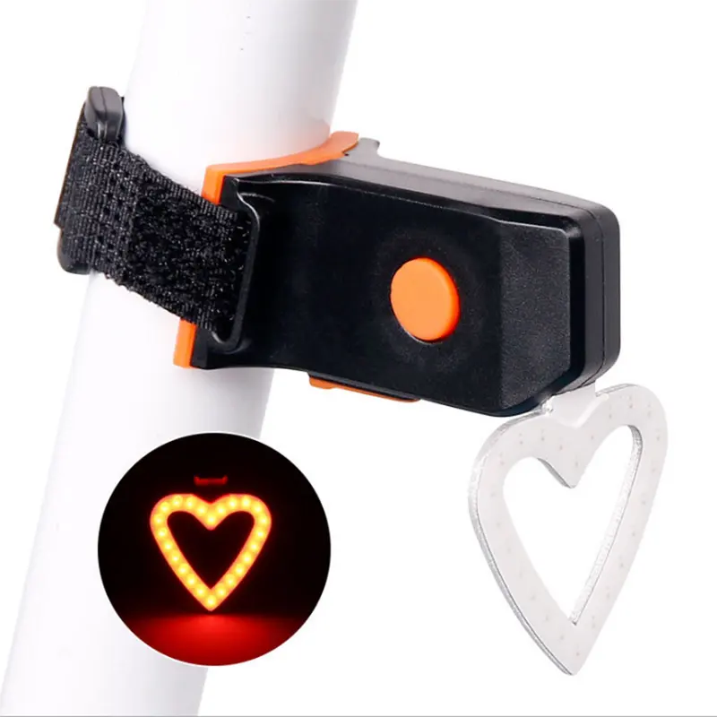 USB Rechargeable Heart Shaped Bike Light Bicycle Rear Warning Light Waterproof Constellation Pattern Bike Tail Light