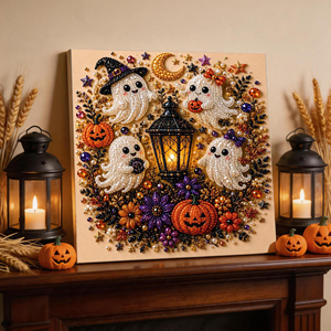 Kit DIY d'art 3D en perles fait main, Décoration d'Halloween, Peinture diamant murale à motifs Fantôme, Vache, Chat, Crâne, Sorcière, Citrouille, Lune - Product Image 4