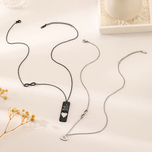 Nouveau à la mode 2 pièces/ensemble en acier inoxydable amour coeur <span class=keywords><strong>symbole</strong></span> éternel 8 plaque carrée pendentif bijoux collier pour Couple amoureux - Product Image 6