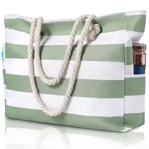 Bolsa de Playa Grande portátil personalizada, bolsa de playa impermeable a prueba de arena con cremallera, bolsa de playa para mujer