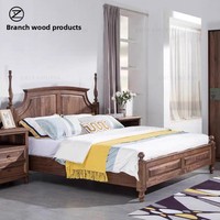 Lit en bois massif de chêne de style manoir anglais vintage, avec cadre arqué, pour projets hôteliers de luxe, vente en gros