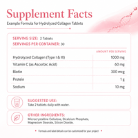 Comprimés de collagène hydrolysé en marque blanche OEM ODM, formule personnalisée, vitamine C, biotine, solutions d'emballage pour les marques de beauté et de bien-être