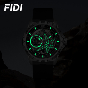 Reloj Mecánico Automático FIDI para Hombre, Esfera Hueca Esqueleto, Resistente al Agua, Correa de Goma de Acero Inoxidable de Lujo, Reloj Deportivo de Negocios - Product Image 4