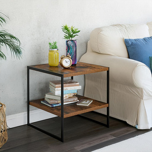 Mesita de noche de hierro de diseño moderno de 23,6 pulgadas OEM y ODM con 2 mesitas de noche de madera de almacenamiento abierto para muebles de oficina o dormitorio para el hogar - Product Image 4