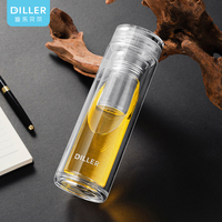 Bouteille d'eau en verre borosilicaté à double paroi de luxe de 350ml élégante avec logo personnalisé Infuseur à thé Flacon d'affaires ODM Modèle thermique