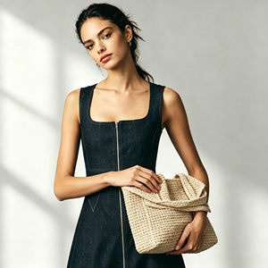 Abito <span class=keywords><strong>midi</strong></span> in denim da donna senza maniche con scollo quadrato e cerniera frontale, vestito casual in denim a trapezio per signore - Product Image 3