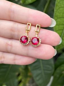 أقراط من الفضة عيار 925 مع الياقوت، مطلية بالذهب مع زركون على شكل هالة، مجوهرات راقية للنساء - Product Image 4