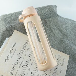 2021 haute qualité 600ml Double paroi bouteilles d'eau en verre sport bouteille d'eau en verre transparent avec paille - Product Image 6