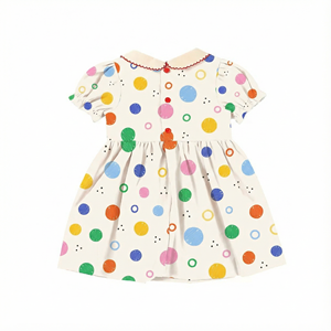 かわいい水玉模様のドレス、小さな女の子向け、卸売カスタムメイドの女の子用衣料、夏用ポリエステル/コットン女の子用ドレス - Product Image 3