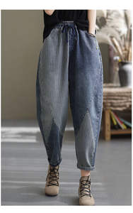 Jeans surpiqûres rayées vintage pour femmes, sarouel de style coréen XL et ample amincissant, collection de printemps pour filles potelées - Product Image 5