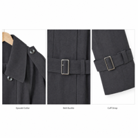Veste trench décontractée en coton et élasthanne pour femme, douce, à double boutonnage, col à revers, épaules tombantes, longueur midi, printemps automne