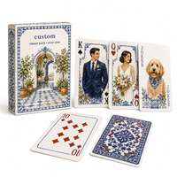 Jeu de cartes personnalisé avec motif de carreaux méditerranéens et aquarelle, portrait de couple, cadeau de mariage, service tout-en-un