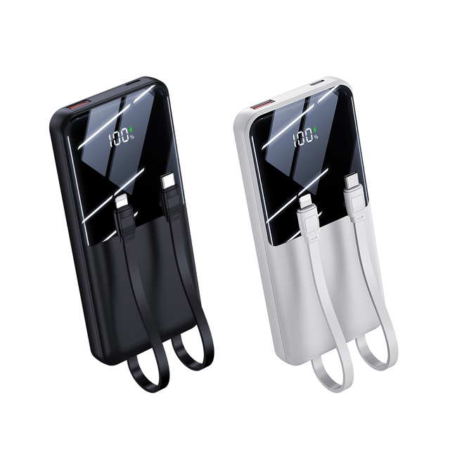 Dual Cord Power Bank with Digital Display Built-in Cable 10000 Mah 12v Cell Phone Quick Charge C Type PowerBank
