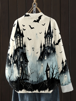 Cardigan à imprimé fantôme d'Halloween pour femme, pull en tricot surdimensionné, boutonné sur le devant, manches longues, vêtements d'extérieur d'automne