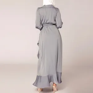 2023 Popular Good Quality Open Abaya Women Muslim Dress Satin Wholesale Hot Selling Long Sleeve Maxi Dress For Muslim
