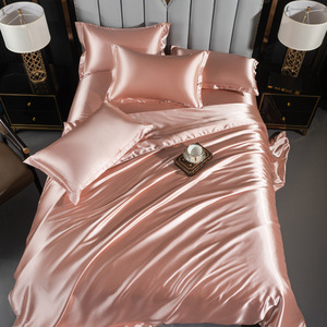 Luxe 100% Pure Moerbei Zijde Beddengoed Set Dubbele Massief Zijde Polyester Satijn Paars Baby Laken Eenvoudige 4-delige Beddengoed Set - Product Image 6