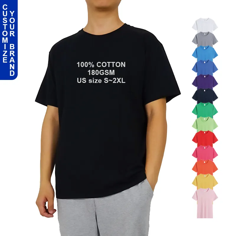 100% Cotton 180GSM 2022 Custom Printing OEM Summer Fitted Casual Clothes Blank in Bulk Plain Black White Unisex Mens T-shirt