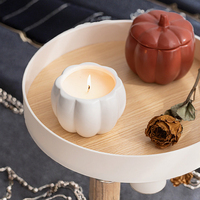 LTC63 Ornements créatifs pour l'artisanat d'intérieur Pots à bougie vides en céramique uniques et personnalisés en forme de citrouille orange avec couvercle